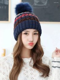 Berets Tian Dai Autumn And Winter Women's Fashion Versatile Cute Colour Matching Woollen Hat Korean Edition Warm Plush Knitted