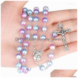 Pendant Necklaces Prayer Bead Chain Catholic Crucifix Cross Rosary Necklace Drop Delivery Dh06N