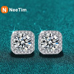 Neetim Real 051 Carat D Color Stud Earrings For Women 100% 925 Sterling Silver Sparkling Earring Wedding Jewelry 240112