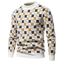 Men's Sweaters Loose Sweater Geometric Print Plush Warm Round Neck Pullover For Business Casual Wear Men