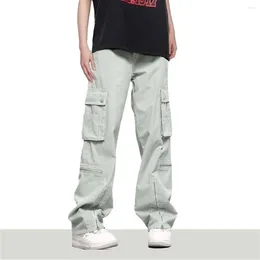 Men's Pants Male Cargo Trouser Work Straight Leg Long Multi Pocket Elastic Waist Open Zipper Casual Sports Trousers