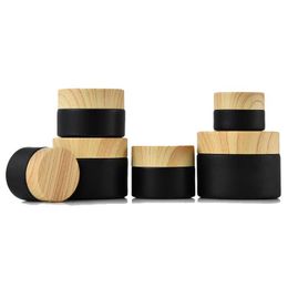 Packing Bottles Wholesale Black Frosted Glass Bottle Jars Cosmetic With Woodgrain Plastic Lids Pp Liner 5G 10G 15G 20G 30G 50G Lip Pac Dhqxo