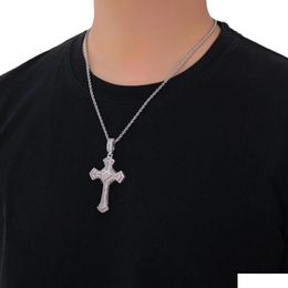 Colorf Zircon Wrapped Cross Pendant Personality Trend Hip Hop Rap Necklace For Men And Drop Delivery Dh7Bj