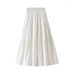 Skirts Solid Colour Spring Summer Long A-Line Skirt Women Fashion Korean 2024 Chic All-Match Pleated Female Maxi