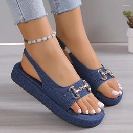 Sandals Shoes For Women 2024 Summer Solid Colour Metal Decoration Mid Heel Water Proof Open Toe Casual