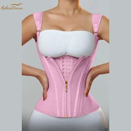 Fajas Colombianas Women Double Compression Waist Trainer Corset with Bone Adjustable Zipper and Hookeyes Flat Belly Body Shaper 240113