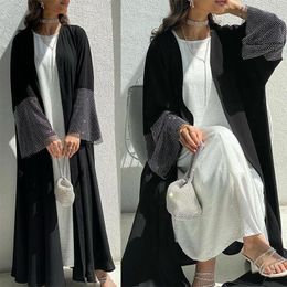 Ethnic Clothing Middle Eastern Ultra Black Cardigan Abaya Muslim Stretch Drill Net Robe