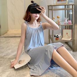 Women's Sleepwear Sleeping Korean Home Night Suspended Dress For Nightgowns Women Style Princess Knee-length Cute Thin Nighty Wear Summer