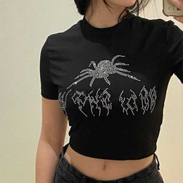 Women's T-Shirt Punk Vintage Rhinone Spider Go Graphic T Shirt Women Y2k Style Crop Top O-ne Tshirt Bla Streetwear Short Sleeve T-shirtyolq