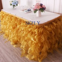 SK010H more colors custom made wedding ruffled red blue pink black blush lilac gold organza curly willow table skirt 240112