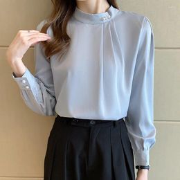 Women's Blouses Satin Shirt Long Sleeved Western-style Studded Bottom Autumn 2024 Design Sense Niche Chiffon