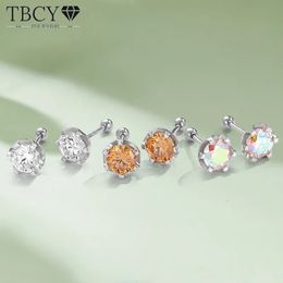 TBCYD 032CT Multicolor Stud Earrings For Women Men S925 Silver Round Colourful Diamond Ear Studs Party Fine Jewellery 240112