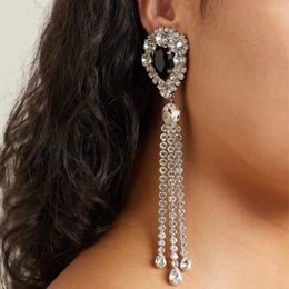Backs Earrings Stonefans Fashion Long Black Tassel Ear Clip Non Pierced Boho Jewellery Elegant Water Drop Y2k Luxury Designer For Women