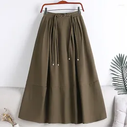Skirts 2024 Arrival Spring Arts Style Women Loose Casual A-line Knee-length Skirt High Waist Patchwork Design P530