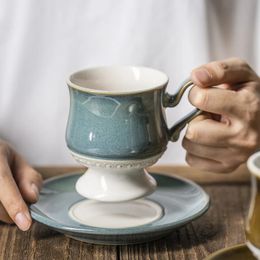 Vintage Design Ceramic Latte Cup With Saucer Coffee Mug Flat Plate Teacup British Afternoon Tea Set Dishwasher Safe 260ml 240113