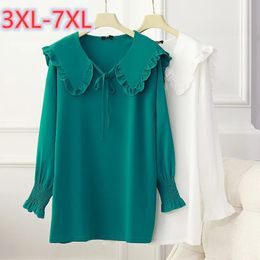 Ladies Spring Autumn Plus Size Women Ching Large Blouse Long Sleeve Loose Green Chiffon Shirt 3XL 4XL 5XL 6XL 7XL 240112