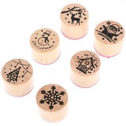 Storage Bottles 6 Pcs Christmas Stamp Seal Toys Wooden Playset Party Favours Delicate Rubber Plaything Child Trim