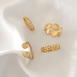 Cluster Rings Casual Gold Colour Plating Textured Coin Chunky Ring Pack For Women Girl Elegant Gorgeous Lovely Party Decoration
