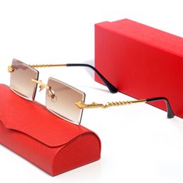 Fashion Sunglasses Designer for Men cartWomen Pink shades Polished Gold Plated Rimless Rectangular Frame Gradient bluel Eyeglasses UV400