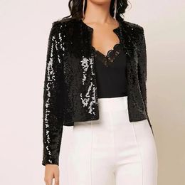 Chic Sequin Women Jackets Fashion Sparkly Glitter Office Lady Short Blazer Coat Slim Fit Open Front Cardigan Jacket Outwear 240112