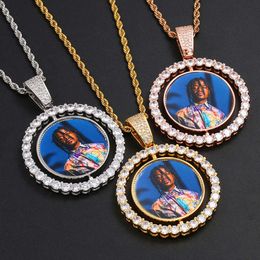 Memory Photo Rotatable Double-sided with Micro Inlaid Zircon Hip-hop Trendsetter Pendant