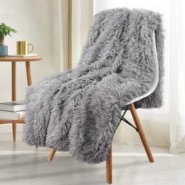 Thickened Fluffy Blanket Warm winter Bedspread on the bed Stitch plaid sofa cover Double side blankets and throws for Home decor 240113