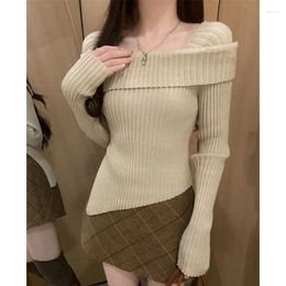 Women's Sweaters Square Neck Solid Colour Casual Thread Long-sleeved Sweater Women 2024 Spring High Street Fashion Asymmetric Knitted Tops