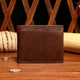 Wallets Genuine Leather Men's Wallet Top Layer Cowhide Business Retro Short Multi Card Horizontal Crazy Horse