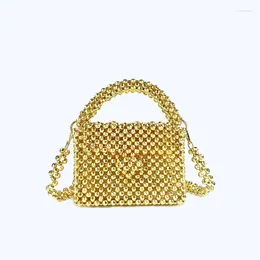 Evening Bags Gold Acrylic Beaded Crystal Metal Texture Handheld One Shoulder Crossbody Chain Customised Women's Small Square Bag