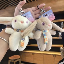 Cartoon Rabbit Plush Keychain Cute Bunny with Scarf Plush Keyring Doll Pendant Schoolbag Hanging Decor for Kids Girls Adults