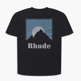 High Quality Rhude T-shirts Hip-hop Sunset Theme Print High Street and Womens Loose Short Sleeve Tidy Orange Blue wholesale