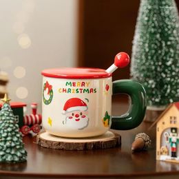 Mugs Christmas Ceramic Mug Cute Santa Claus Coffee With Lid Stirring Spoon Home Drinking Cup Drinkware Year Gift