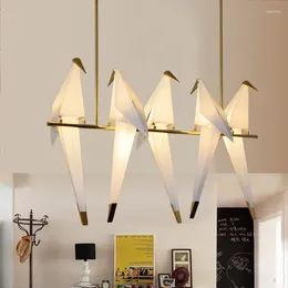 Chandeliers Nordic Led Paper Birds Chandelier Restaurant Living Room Dining Kitchen Indoor Decor Origami Lamp Bird