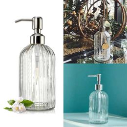 Liquid Soap Dispenser Fashion StripesClear Glass Refillable With Stainless Steel Pump For Bathroom Hand SanitizersLiquid Lotion B03E