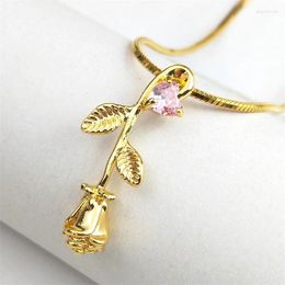 Pendant Necklaces Coquette Rose Flower Pink Heart Love Copper Necklace For Women Stainless Steel Gold Colour Aesthetic Chain Jewellery
