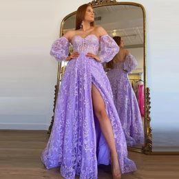 Sparkle Princess Lavender Prom Gowns Bustier Puff Sleeves Lace Long Evening Dresses 2024 Elegant Party Dress YD