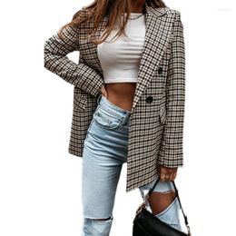 Women's Suits Plaid Printed Long Sleeve Blazer For Women Cheque Suit Button Jacket Vintage Tops