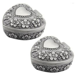 Jewellery Pouches 2X Classic Vintage Antique Heart Shape Box Ring Small Trinket Storage Organiser Chest Christmas Gift Silver