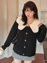 Large size women's sweet and age reducing doll neck top coat winter fat mm loose knit cardigan