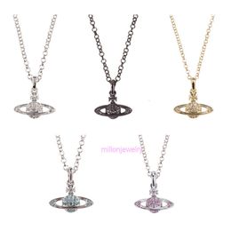 choker vivianeism westwoodism necklace classic full diamond shiny little Saturn Necklace punk couple special