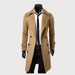 Men's Trench Coats Autumn Winter Double Breasted Wool Warm Windbreaker Fashion Mid Length Slim Fit Casual Jacket Coat