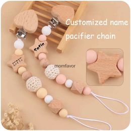 New Baby Teethers Toys Personalised Baby Pacifier Clip Custom Name Dummy Clip Engraved Infant Wood Pacifier Holder Baby Baptism Shower Newborn Gift New