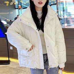 Women's Trench Coats Bright Short Loose Pocket Zipper Casual Cotton Coat Autumn/Winter Thickened Sweet Girl Outdoor Warm Jacket