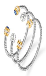 Titanium Steel Cable Cuff Bracelet Zircon Fashion Bangle Jewelry Fine Wristband Accessories Hand Ornament Realizable4851171