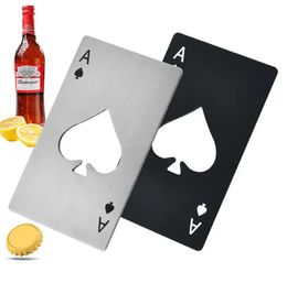 Wholesale 500pcs/lot Stainless Steel Poker Playing Card of Spades Bar Tool Soda Beer Bottle Cap Opener Gift Silver Black SN2114