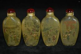 Bottles 4pc Chinese Folk Inside Painting Guangxu Male Farming Glass Snuff Bottle