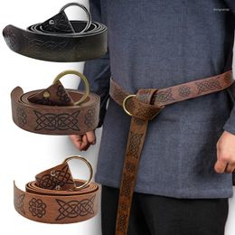 Belts Retro Leather Belt Medieval Embossed Viking Vegvisir PU O Ring Renaissance Knight Buckles Accessories
