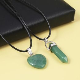 Pendant Necklaces Natural Rose Quartz Necklace Suit Heart Shape Green Aventurines Leather Rope Chains For Jewellery