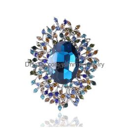 Vintage Big Crystal Flower Brooch Pins Women Luxury Rhinestone Gold Large Brooches Cors Wedding Accessories Drop Delivery Dhi8X