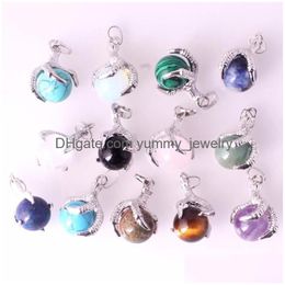 Pendant Necklaces Druzy 12Pc Natural Gems Stone Beads Dragon Claw Ball Sodalite Crystal Quartz Women Men Yoga Gothic Jewelrypendant D Dhz6S